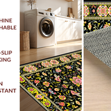Ultra Soft Area Rug, Non Slip, Stain Resistant, Washable Area Rugs for Living Room, Bedroom, Contemporary Whimsical Floral Arrangement(Black)