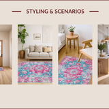 Ultra Soft Area Rug, Non Slip, Stain Resistant, Washable Area Rugs for Living Room, Bedroom, Distressed Tropical Abstract Elegance(Pink)