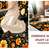 Ultra Soft Area Rug, Non Slip, Stain Resistant, Washable Area Rugs for Living Room, Bedroom, Artistic Black Cat Blossom Design(Black)