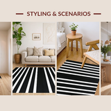 Ultra Soft Area Rug, Non Slip, Stain Resistant, Washable Area Rugs for Living Room, Bedroom, Modern Monochrome Linear Rug Washable Reversible Contemporary Decor(Black)