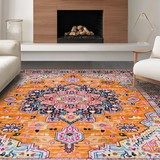Ultra Soft Area Rug, Non Slip, Stain Resistant, Washable Area Rugs for Living Room, Bedroom, Cozy Warm Orange Tiled Motif(Orange)
