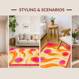 Ultra Soft Area Rug, Non Slip, Stain Resistant, Washable Area Rugs for Living Room, Bedroom, Whimsical Rainbow Motif Accent Piece(Orange)