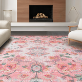 Ultra Soft Area Rug, Non Slip, Stain Resistant, Washable Area Rugs for Living Room, Bedroom, Sophisticated Textured Symmetrical Layout(Pink)