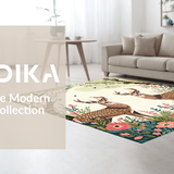 Ultra Soft Area Rug, Non Slip, Stain Resistant, Washable Area Rugs for Living Room, Bedroom, Rustic Floral Deer Motif(Brown)