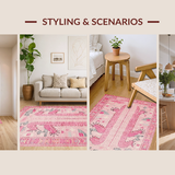 Ultra Soft Area Rug, Non Slip, Stain Resistant, Washable Area Rugs for Living Room, Bedroom, Playful Pastel Animal Aesthetic(Pink)