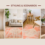 Ultra Soft Area Rug, Non Slip, Stain Resistant, Washable Area Rugs for Living Room, Bedroom, Chic Distressed Earthy Aesthetic(Orange)