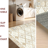Ultra Soft Area Rug, Non Slip, Stain Resistant, Washable Area Rugs for Living Room, Bedroom, Rustic Ogee Design with Tassels(Beige)