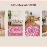 Ultra Soft Area Rug, Non Slip, Stain Resistant, Washable Area Rugs for Living Room, Bedroom, Retro Floral Nursery Carpet for Girls Room(Pink)