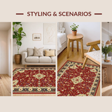 Ultra Soft Area Rug, Non Slip, Stain Resistant, Washable Area Rugs for Living Room, Bedroom, Transitional Cream and Gold Aesthetic(Red)