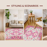Ultra Soft Area Rug, Non Slip, Stain Resistant, Washable Area Rugs for Living Room, Bedroom, Feminine Elegant Floral Tapestry(White)