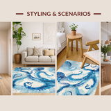 Ultra Soft Area Rug, Non Slip, Stain Resistant, Washable Area Rugs for Living Room, Bedroom, Whimsical Tentacle Rug: Azure Blue Octopus Design, Washable Floor Covering(Blue)