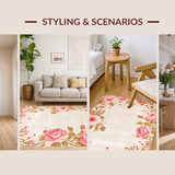 Ultra Soft Area Rug, Non Slip, Stain Resistant, Washable Area Rugs for Living Room, Bedroom, Charming Plush Floral Elegance(Beige)