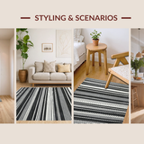 Ultra Soft Area Rug, Non Slip, Stain Resistant, Washable Area Rugs for Living Room, Bedroom, Contemporary Porch Rug Showcasing Bold Mono Stripe and Graphic Linear Motif(Black)