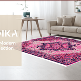 Ultra Soft Area Rug, Non Slip, Stain Resistant, Washable Area Rugs for Living Room, Bedroom, Boho Medallion Distressed(Pink)