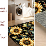 Ultra Soft Area Rug, Non Slip, Stain Resistant, Washable Area Rugs for Living Room, Bedroom, Rustic Graphic Flower Arrangement(Black)