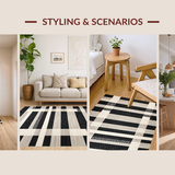 Ultra Soft Area Rug, Non Slip, Stain Resistant, Washable Area Rugs for Living Room, Bedroom, Sophisticated Striped Artful Arrangement(Beige)