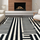 Ultra Soft Area Rug, Non Slip, Stain Resistant, Washable Area Rugs for Living Room, Bedroom, Trendy Striped Indoor Outdoor Doormat Rug for Modern Farmhouse Aesthetics(Black)