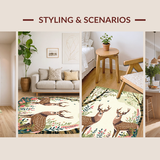 Ultra Soft Area Rug, Non Slip, Stain Resistant, Washable Area Rugs for Living Room, Bedroom, Rustic Floral Deer Motif(Brown)
