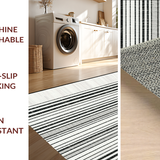 Ultra Soft Area Rug, Non Slip, Stain Resistant, Washable Area Rugs for Living Room, Bedroom, Ebony & Snow Woven Rug, Striped Accent Carpet, Geometric Floor Covering(Black)