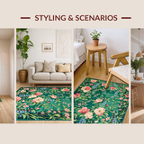 Ultra Soft Area Rug, Non Slip, Stain Resistant, Washable Area Rugs for Living Room, Bedroom, Serene Pastel Floral Elegance(Green)