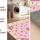 Ultra Soft Area Rug, Non Slip, Stain Resistant, Washable Area Rugs for Living Room, Bedroom, Luxurious Gold Accented Traditional Pattern(Pink)
