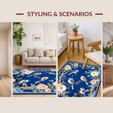 Ultra Soft Area Rug, Non Slip, Stain Resistant, Washable Area Rugs for Living Room, Bedroom, Delicate Floral Pattern Charm(Blue)