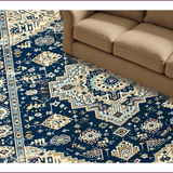 Ultra Soft Area Rug, Non Slip, Stain Resistant, Washable Area Rugs for Living Room, Bedroom, Vintage Floral Medallion Aesthetic(Blue)