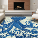 Ultra Soft Area Rug, Non Slip, Stain Resistant, Washable Area Rugs for Living Room, Bedroom, Seaside Octopus Carpet - Nautical Blue(Blue)