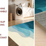 Ultra Soft Area Rug, Non Slip, Stain Resistant, Washable Area Rugs for Living Room, Bedroom, Soft Coastal Decorative Rug with Abstract Seahorse Silhouettes and Ocean Ripples(Blue)