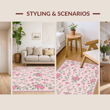 Ultra Soft Area Rug, Non Slip, Stain Resistant, Washable Area Rugs for Living Room, Bedroom, Delicate Vintage Blossom Arrangement(Pink)