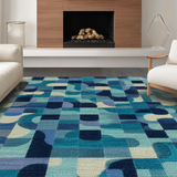 Ultra Soft Area Rug, Non Slip, Stain Resistant, Washable Area Rugs for Living Room, Bedroom, Sophisticated Bow Motif Rug with Blue Toned Overlapping Ribbon Graphics(Blue)