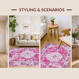 Ultra Soft Area Rug, Non Slip, Stain Resistant, Washable Area Rugs for Living Room, Bedroom, Rustic Soft Pink Geometric Design(Pink)
