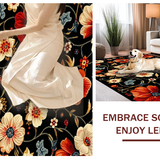 Ultra Soft Area Rug, Non Slip, Stain Resistant, Washable Area Rugs for Living Room, Bedroom, Rustic Vibrant Floral Composition(Black)