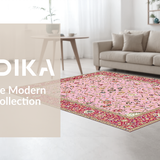 Ultra Soft Area Rug, Non Slip, Stain Resistant, Washable Area Rugs for Living Room, Bedroom, Luxurious Beige Ornamental Borders(Pink)