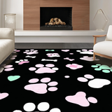 Ultra Soft Area Rug, Non Slip, Stain Resistant, Washable Area Rugs for Living Room, Bedroom, Playful Colorful Paw Print Motif(Black)
