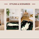 Ultra Soft Area Rug, Non Slip, Stain Resistant, Washable Area Rugs for Living Room, Bedroom, Vintage Dark Green Abstract Shapes(White)