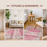 Ultra Soft Area Rug, Non Slip, Stain Resistant, Washable Area Rugs for Living Room, Bedroom, Contemporary Textured Floral Arrangement(Pink)