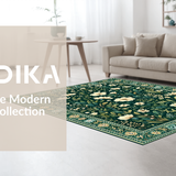 Ultra Soft Area Rug, Non Slip, Stain Resistant, Washable Area Rugs for Living Room, Bedroom, Contemporary Dark Floral Elegance(Green)