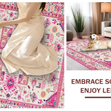Ultra Soft Area Rug, Non Slip, Stain Resistant, Washable Area Rugs for Living Room, Bedroom, Soft Ivory Tiled Textures(Pink)