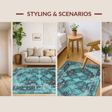 Ultra Soft Area Rug, Non Slip, Stain Resistant, Washable Area Rugs for Living Room, Bedroom, Rustic Vintage Ogee Pattern Design(Blue)