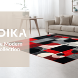 Ultra Soft Area Rug, Non Slip, Stain Resistant, Washable Area Rugs for Living Room, Bedroom, Dynamic Monochrome Rhythm Patterns(Red)