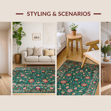 Ultra Soft Area Rug, Non Slip, Stain Resistant, Washable Area Rugs for Living Room, Bedroom, Chic Vintage Floral Symmetry(Blue)