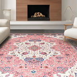 Ultra Soft Area Rug, Non Slip, Stain Resistant, Washable Area Rugs for Living Room, Bedroom, Graceful Traditional Floral Ensemble(Pink)