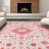 Ultra Soft Area Rug, Non Slip, Stain Resistant, Washable Area Rugs for Living Room, Bedroom, Rustic Vintage Medallion Charm(Pink)