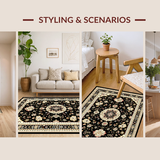 Ultra Soft Area Rug, Non Slip, Stain Resistant, Washable Area Rugs for Living Room, Bedroom, Chic Black Beige Floral Harmony(Black)