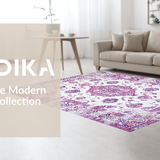 Ultra Soft Area Rug, Non Slip, Stain Resistant, Washable Area Rugs for Living Room, Bedroom, Elegant Lavender Floral Motif(White)