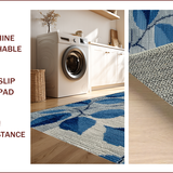 Ultra Soft Area Rug, Non Slip, Stain Resistant, Washable Area Rugs for Living Room, Bedroom, Contemporary Botanical Grey Blue Entryway Runner Rug(Blue)