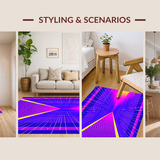 Ultra Soft Area Rug, Non Slip, Stain Resistant, Washable Area Rugs for Living Room, Bedroom, Eclectic Futuristic Wave Motif(Purple)