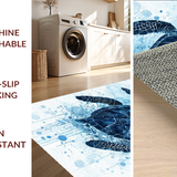 Ultra Soft Area Rug, Non Slip, Stain Resistant, Washable Area Rugs for Living Room, Bedroom, Blue Horizon Ocean Life Rug with Artistic Sea Turtle and Water Ripple Pattern(Blue)
