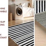 Ultra Soft Area Rug, Non Slip, Stain Resistant, Washable Area Rugs for Living Room, Bedroom, Bold Stripe Area Rug, Contrasting Hues(Black)